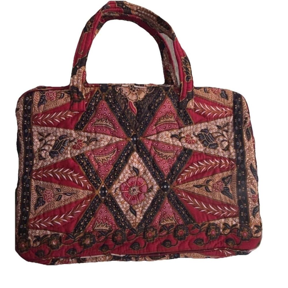 Floral Quilted Tote Bag Red Beige Black Gold Charm Zip Handbag